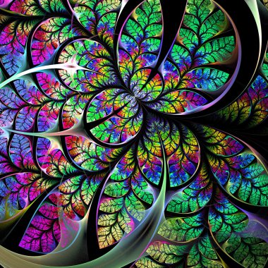 Çok renkli muhteşem fraktal desen. Üzerine siyah. Koleksiyon - tr