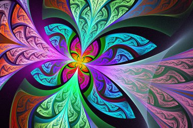 Çok renkli fraktal çiçek ya da kelebek arka planda lekeli-g