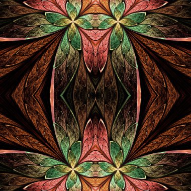 Vitray pencere stili kara günü simetrik çiçek deseni