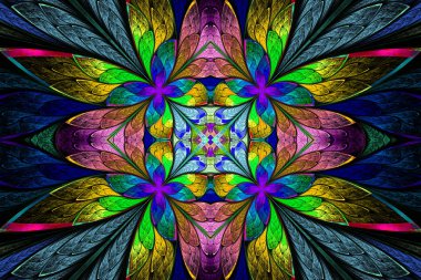 Vitray pencere simetrik çok renkli çiçek deseni 