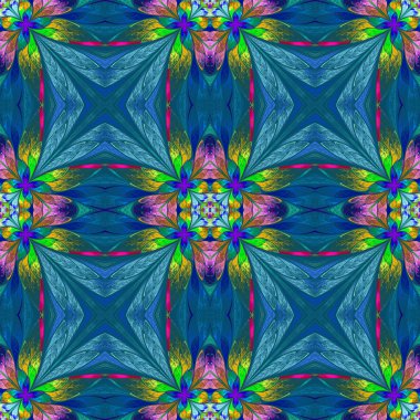 Vitray pencere simetrik çok renkli çiçek deseni 