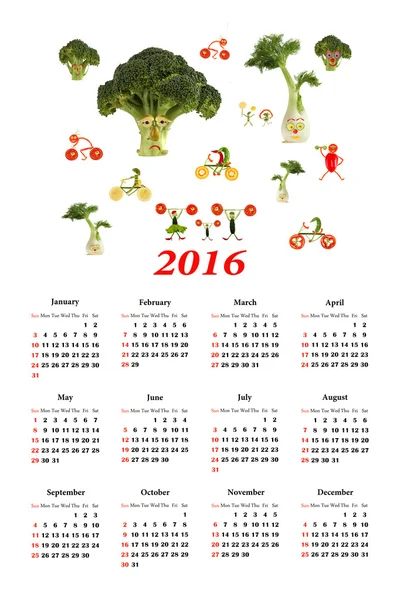 Calendario 2016. Pequeñas personas divertidas de verduras y frutas . — Foto de Stock