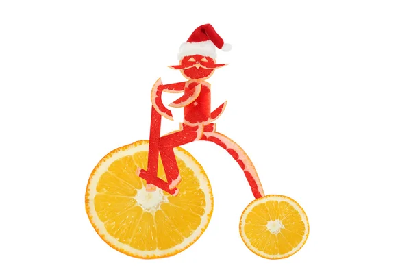 Funny cat on a retro bike. Happy New Year. — Zdjęcie stockowe