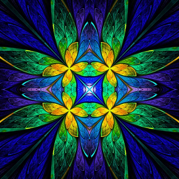 Симметричный цветочный узор в стиле витража на блаке — стоковое фото