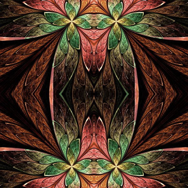 Symmetrische bloemenpatroon in glasraam stijl op donker — Stockfoto