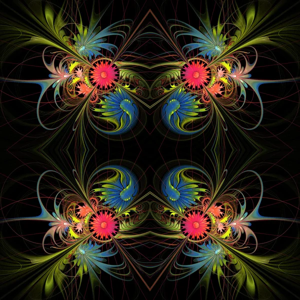 Fundo de flor em design fractal. Paleta verde e vermelha. Em b — Fotografia de Stock