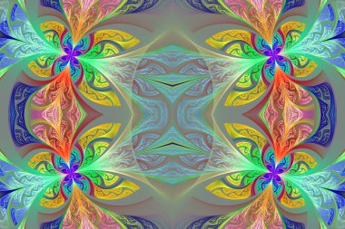 Çok renkli simetrik çiçek deseni vitray pencere içinde 