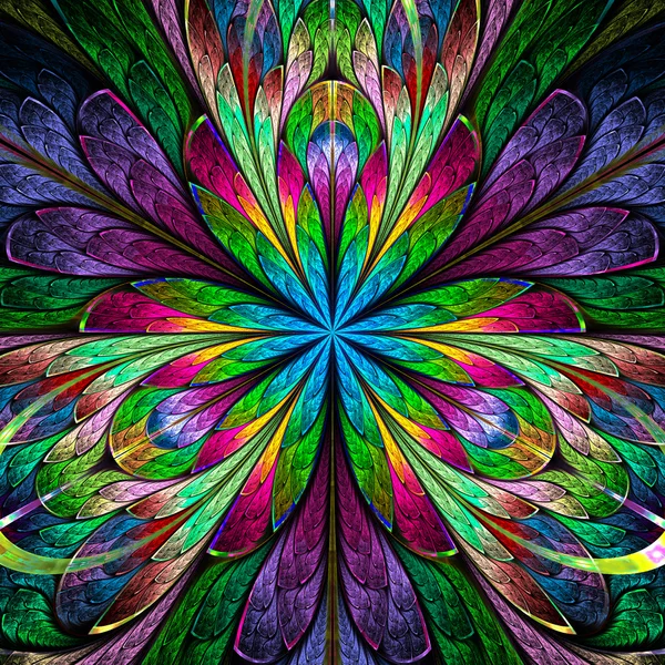 Fleur fractale symétrique multicolore en vitrail — Photo