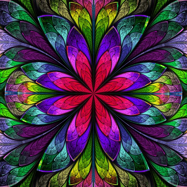 Vitray pencere çok renkli simetrik fraktal çiçek 