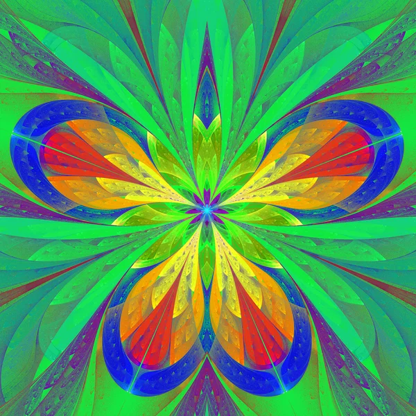 Beautiful multicolored fractal flower or butterfly in stained gl — Stock Photo, Image