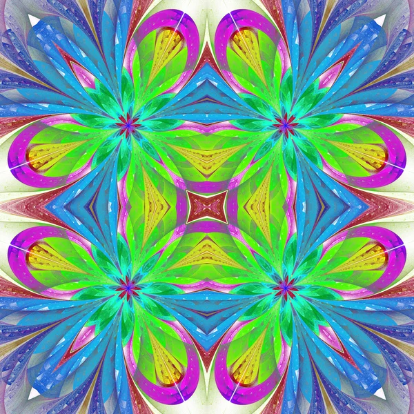 Multicolored symmetrical pattern in stained-glass window style o