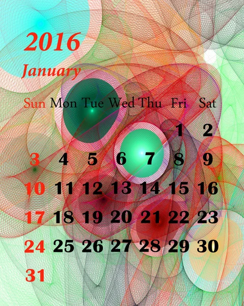 2016. Enero. Calendario con hermoso patrón fractal . — Foto de Stock