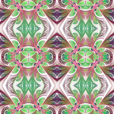 Simetrik çiçek desen vitray pencere stili. Yeşil 