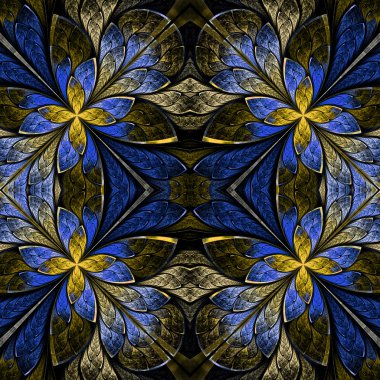 Simetrik desen vitray pencere stili. Mavi ve bağırma