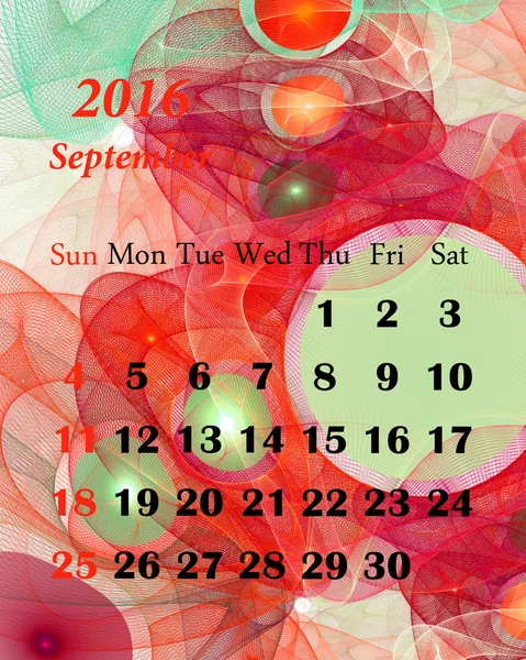 2016. September. Kalender med vackra fraktala mönster. — Stockfoto
