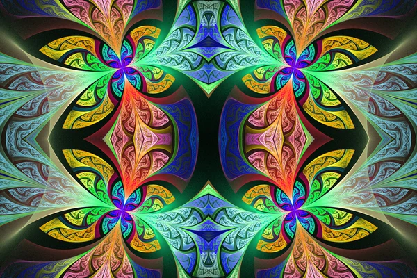 Multicolore motif de fleurs symétriques en vitrail — Photo