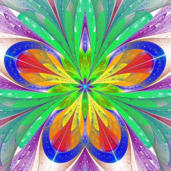Beautiful multicolored fractal flower or butterfly in stained gl — Stock Photo, Image