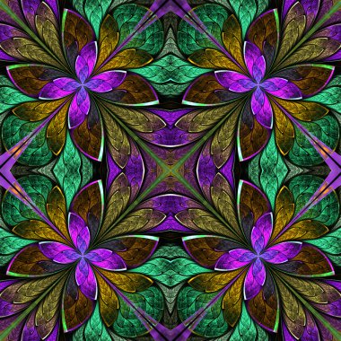 Vitray pencere çok renkli simetrik fraktal desende