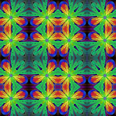 Simetrik desende çok renkli vitray pencere stili