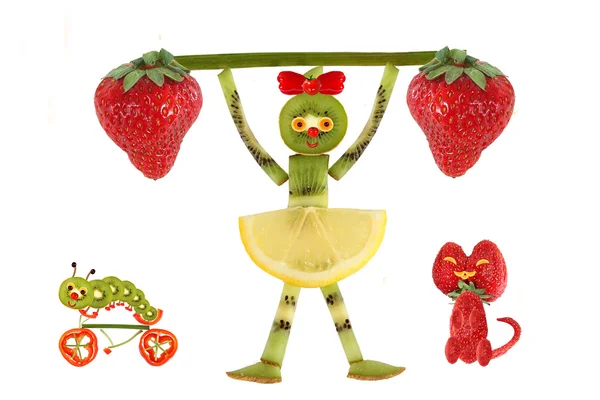 Creative food concept. Funny little girl  with slices of kiwi. — Stock Photo, Image