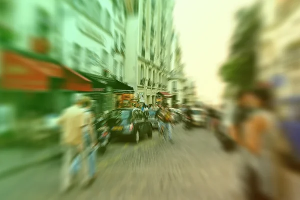 Abstracte achtergrond. Boulevard Montmartre in Parijs - radiale zoom — Stockfoto