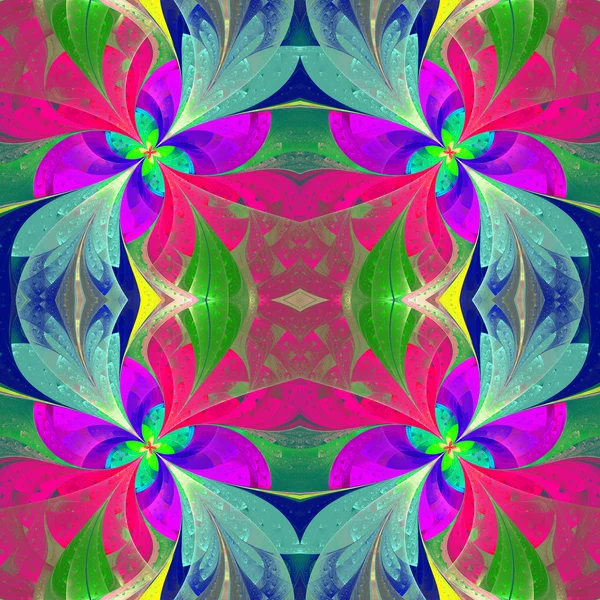 Multicolored beautiful symmetrical pattern in stained-glass wind — Stock Photo, Image