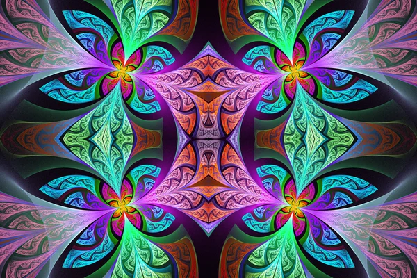 Разноцветный симметричный цветочный узор в витраже — стоковое фото