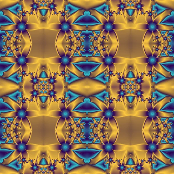 Patrón de flores en diseño fractal. Paleta azul y dorada. Calcular — Foto de Stock