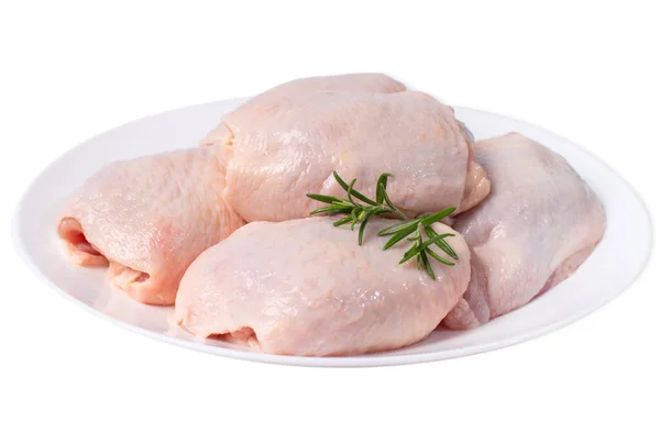 Coxas Frango Cru Plate Chicken Coxa Placa Branca Isolado Objeto — Fotografia de Stock