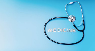 Uzayı kopyala Doktorun tıbbi özellikleri. Mavi arka planda steteskop. Yazı ve yazıtlar için yeri var. Sağlık kavramı.