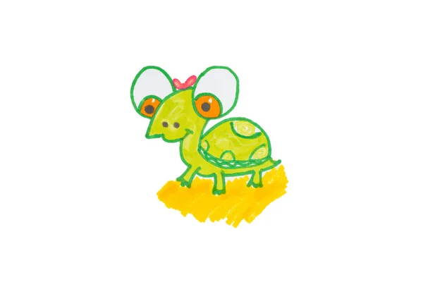 Barnens Teckning Flerfärgad Sköldpadda Vit Bakgrund Isolad Childs Bild Rättvis — Stockfoto
