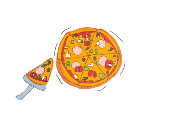 Desenho Infantil Pizza Isolamento Fundo Branco — Fotografia de Stock