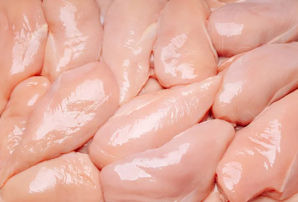 Surowy Filet Fresh Kawałki Filetu Kurczaka Zbliżenie — Zdjęcie stockowe
