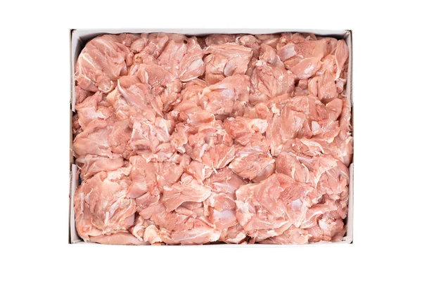 Sok Szelet Friss Bőr Nélküli Kicsontozott Csirkecomb Dobozban Szupermarket Tálca — Stock Fotó
