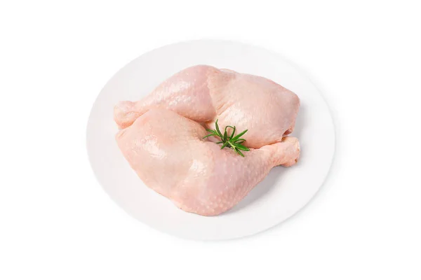 Top View Two Raw Whole Chicken Legs White Plate White — Stock Photo, Image