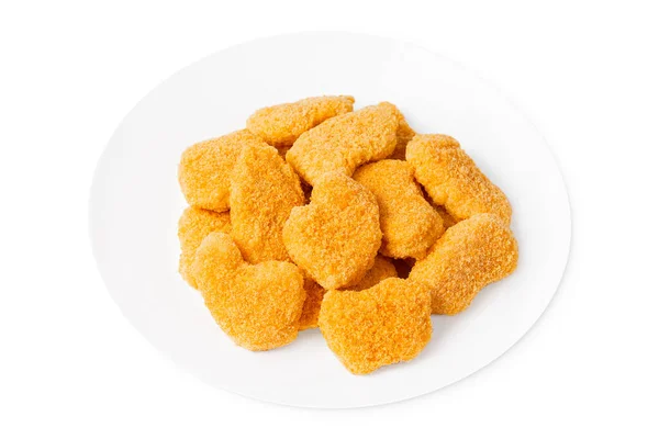 Kurczak Panierowane Nuggets Białej Płytki Close Wiele Plasterków Panierowanego Filetu — Zdjęcie stockowe