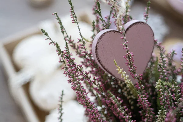 Estilo Comida Para San Valentín Con Corazón Madera Zephyr Merengue — Foto de Stock