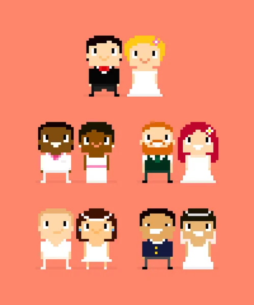 Pixel coppie di nozze — Vettoriale Stock