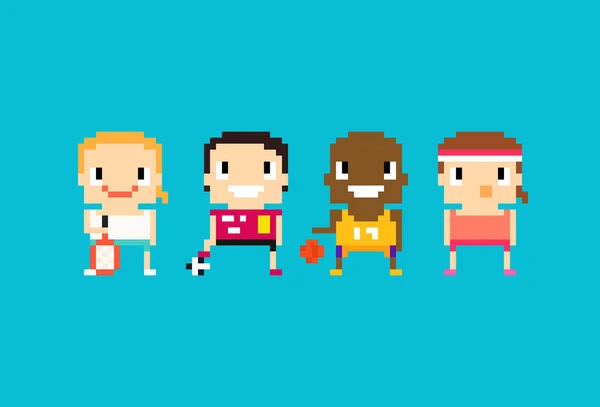 Pixel art sport characters — Stock Vector