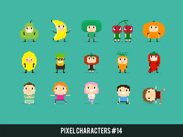 Personagens de arte pixel — Vetor de Stock