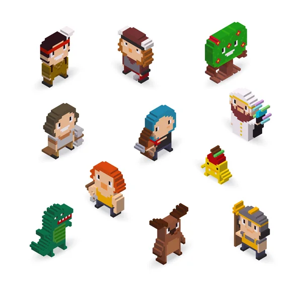 Isometric pixel art fantasy characters — Stock Vector