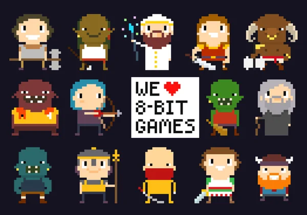 Personagens de arte pixel —  Vetores de Stock