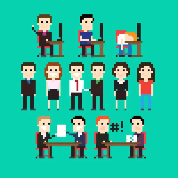 Pixel Office personnes icônes — Image vectorielle