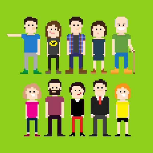 Pixel People Iconos — Archivo Imágenes Vectoriales