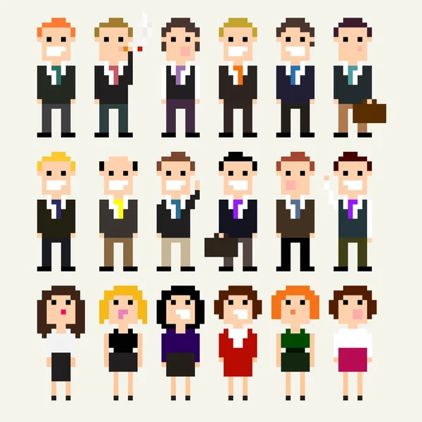 Pixel iconos de gente de oficina — Vector de stock