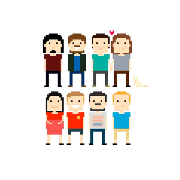 Pixel People Iconos — Archivo Imágenes Vectoriales