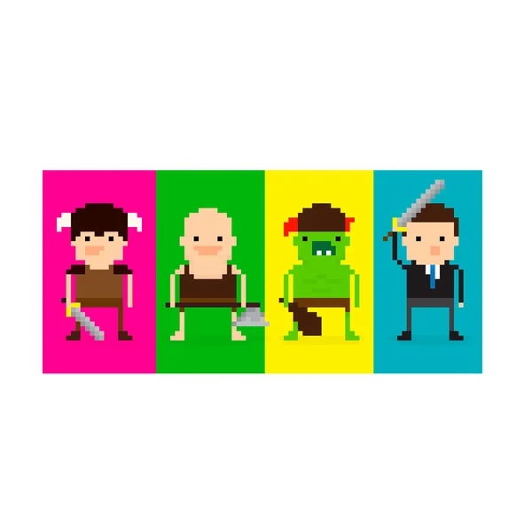 Pixel art 8-bit game characters — Stock Vector