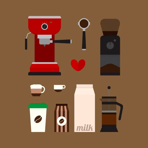 Iconos con cafetera espresso — Archivo Imágenes Vectoriales