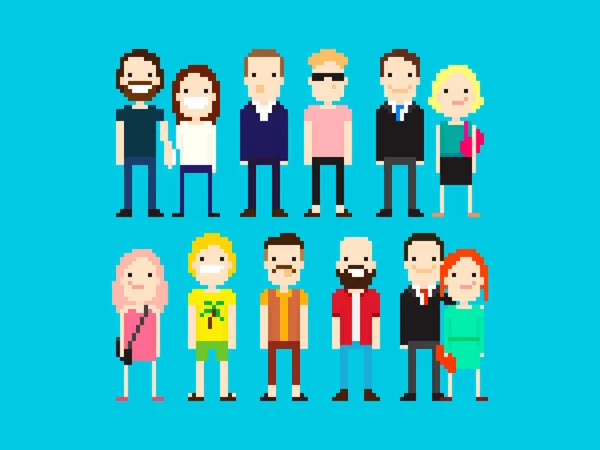 Different pixel art characters — Stock Vector