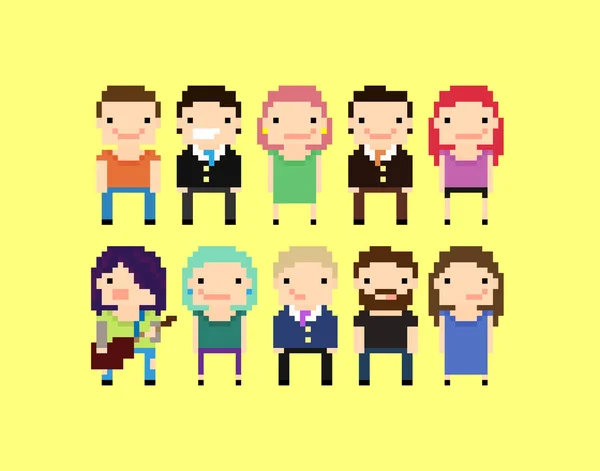 Establecer personajes de dibujos animados pixel art — Vector de stock